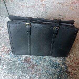 Elegant Black Faux Leather Work Tote Bag